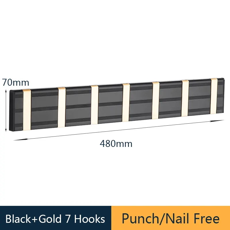 フックとハンガー用の粘着性の壁フック,コートラック,バスルームフック,1セット Black Gold 7 Hooks