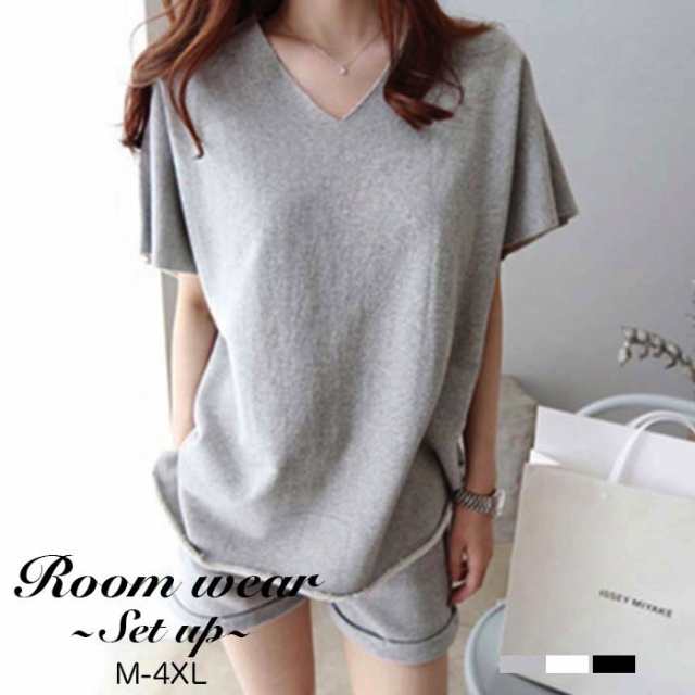 【2点セット】上下セットアップ ショートパンツ Vネック 部屋着 ルームウェア MLXL2XL3XL4XL