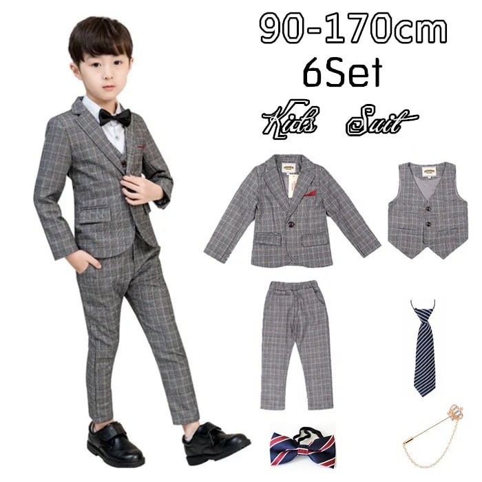 【送料無料】6点セット 子供 男の子 フォーマルスーツ キッズスーツ 子供服 フォーマル スーツ ベビー服 上下セット おしゃれ 七五三 入学式 卒業式 結婚式 子供スーツ