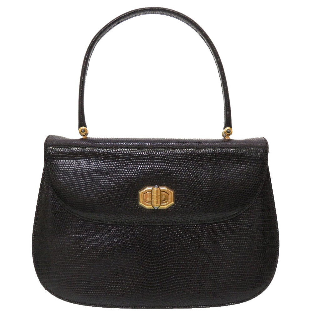 美品 ヴィンテージ 000 46 0064 ハンドバッグ リザード/リザード ブラック 0121【中古】 レディース