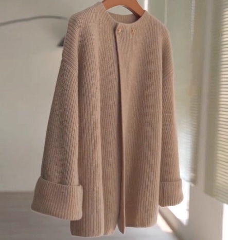 トップス ゆったり あったか カーディガン 長袖 ラウンドネック Aライン ボタン ニット リブ 伸縮性 かわいい きれいめ シンプル カジュアル 大人 おしゃれ お洒落 レトロ アジアン こなれ感