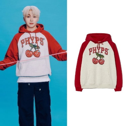 [韓國正品店][SEVENTEEN スングァン着用]Cherry Raglan hoodie/OATMEALフードTシャツ ブラック/レディースフードTシャツ/メンズフードTシャツ