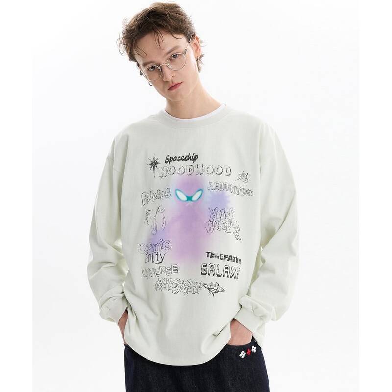 HOODHOOD スプレー エイリアン ロングスリーブTシャツ アイボリー HDBF01TS19IV 411045