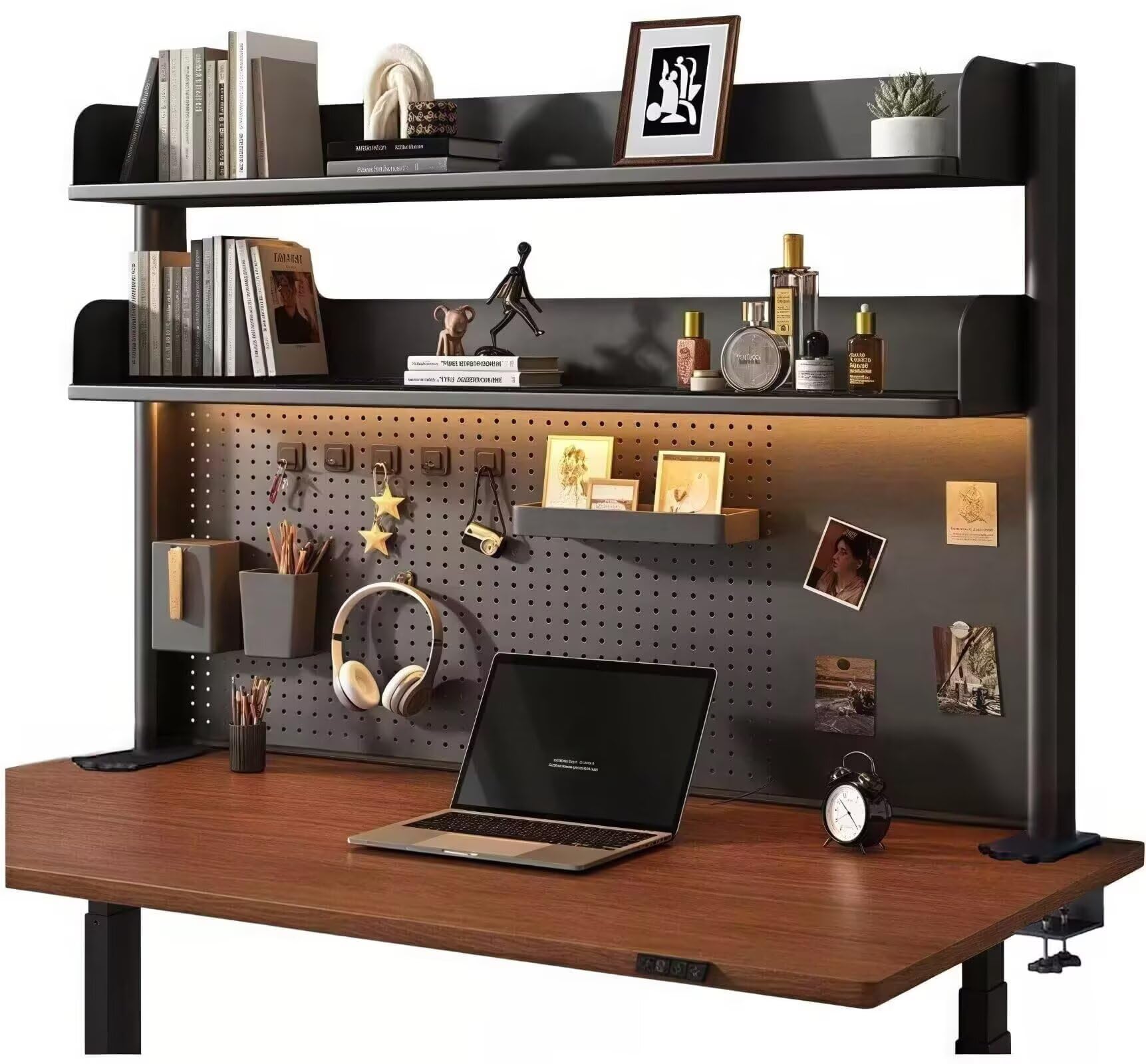 卓上ラック 机上ラック デスク上置き棚 2段 80幅 x 95.8高 有孔ボード 多機能デスクシェルフ 調節 卓上本棚 組み立てが簡単 学生 オフィス収納 事務用品日本語説明書付き