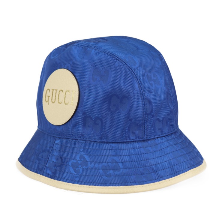 新品未使用展示品 GUCCI グッチ ハット 627115 バケットハット オフ ザ グリッド 表記サイズ L GGナイロン×レザー ブルー ベージュ 帽子 日本限定カラー 本物保証 中古