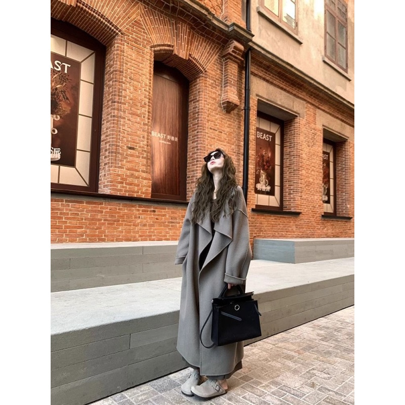 女性用無地キルティング暖かいウールコート2024秋冬新作韓国スタイルルーズニッチアウターウェアウールコート