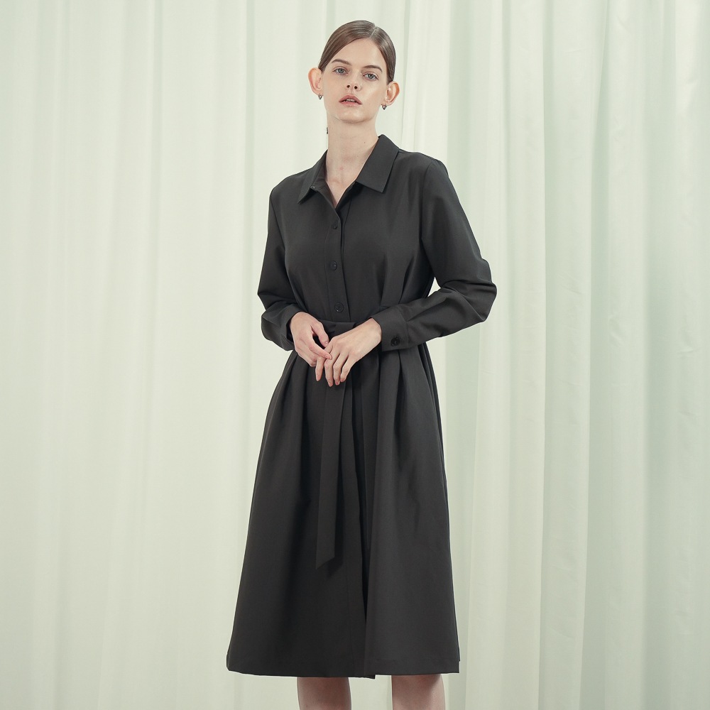 ACUD ピンタックディテール ベルト付きシャツドレス _カーキ 22,985円