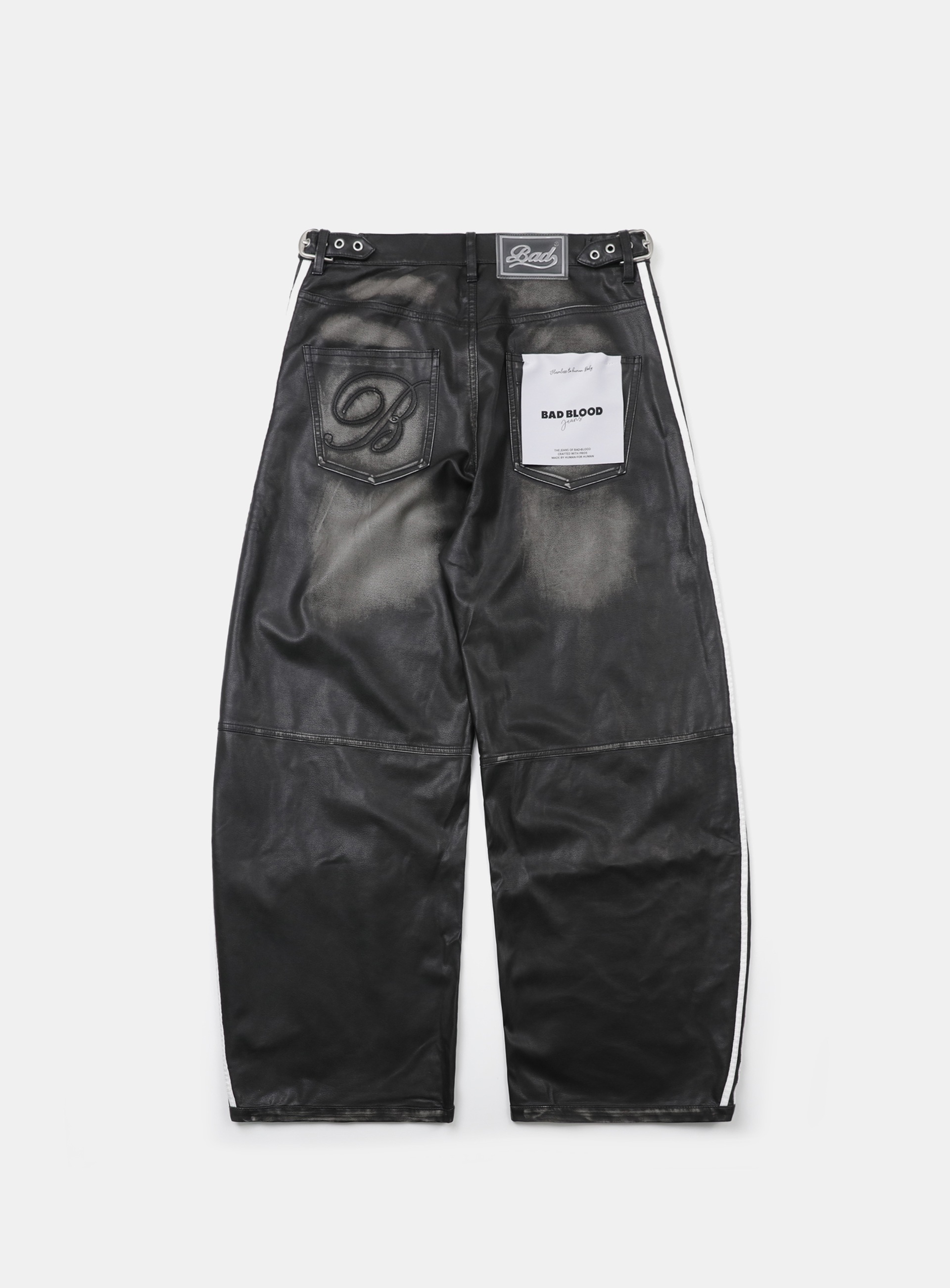 【BADBLOOD】 BILLY BARREL LEATHER TRACK PANTS : BLACK