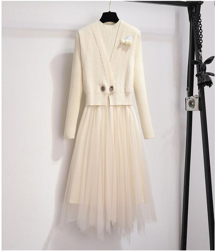 高校生 秋と冬の服 可愛い 上品 エレガント 日常 パーティードレス カジュアル レディース ギフト フレンチニットの小香風 2点セット 2025PL05