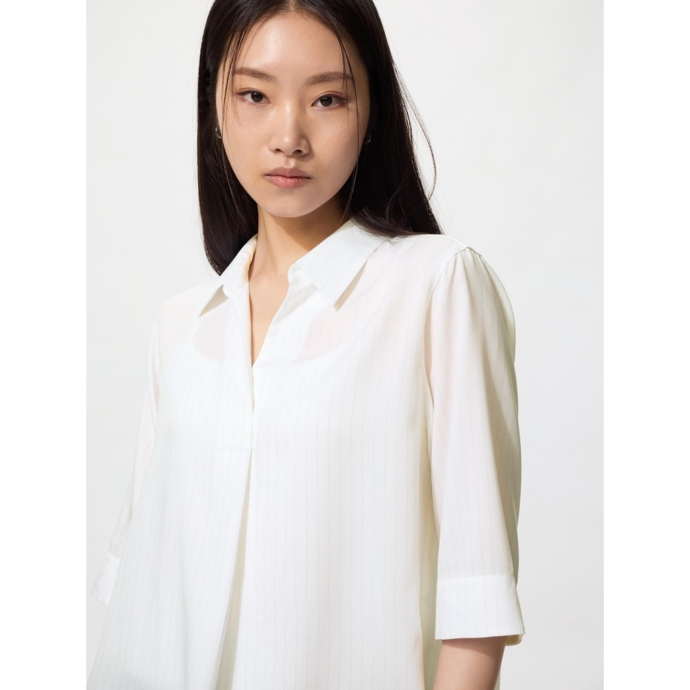 UNIQLO レーヨンスキッパーカラーブラウス (パート7) ストライプ