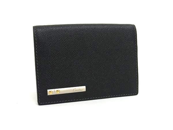 カルティエ カードケース サントス レザー - ブラック カード入れ 名刺ケース ブランド クレジットカード ポイントカード ICカード レディース ユニセックス【本物保証】