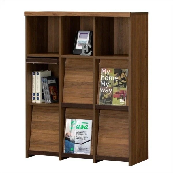 ラック ディスプレイラック フラップ扉 ブラウン 棚 シェルフ シンプル 低ホルムアルデヒド 省スペース シンプル 木製 おしゃれ 北欧