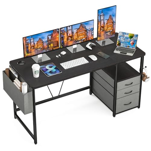 パソコンデスク ラック付き 幅140cm 引き出し ドリンクホルダー 在宅ワーク 作業机 テレワーク