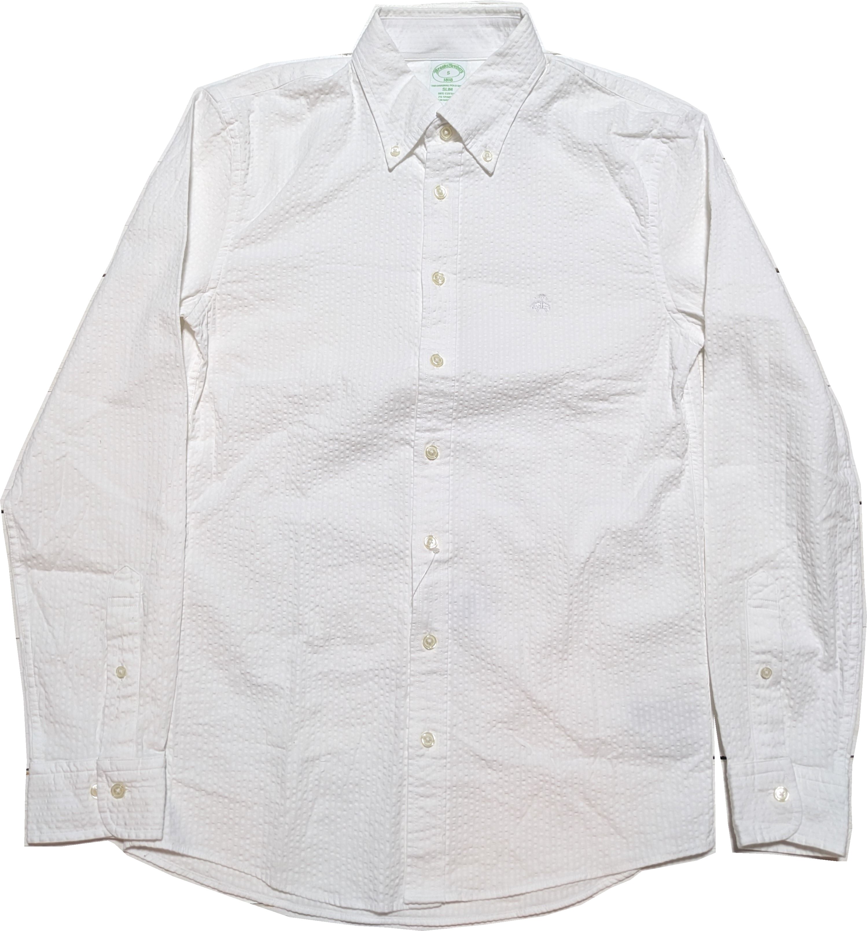 シアサッカー 長袖 ボタンダウンシャツ ワンポイント ホワイト メンズ Brooks Brothers 078