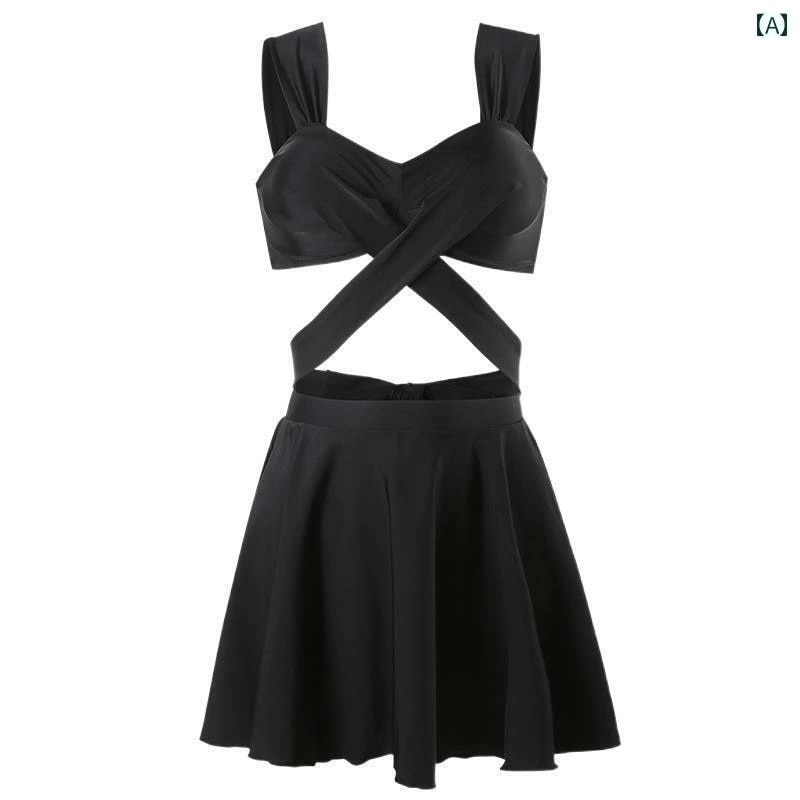 レディース 水着 ビキニ 女性用 フレアスカート ３点セット セットアップ ウエストカバー お腹カバー リゾート 温泉 ハイウエスト 魅惑的 かわいい リボン装飾 ブラック 黒