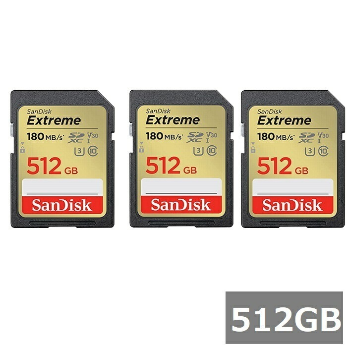 【3セット】 サンディスク SDカード SDXC SDSDXVV-512G-GNCIN Extreme 512GB Sandisk SDXCカード SD Class10 UHS-I カメラ デ