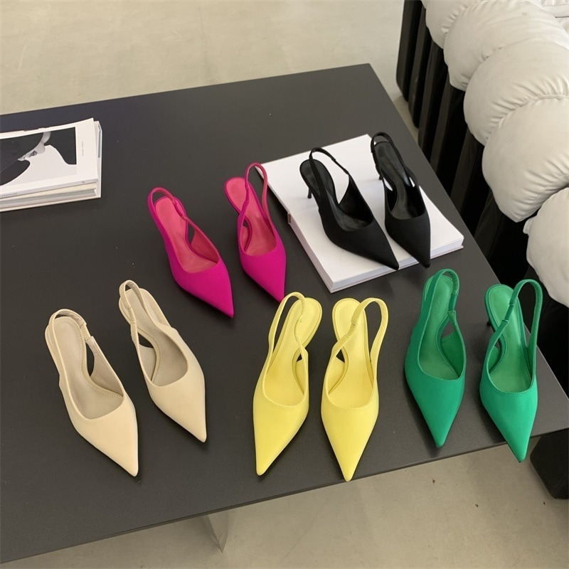 バックストラップパンプスバックストラップ パンプス ブラック ホワイト イエロー グリーン ピンク 黒 白 黄色 緑 スリングバック 派手 オルチャン ポインデットトゥ 韓国