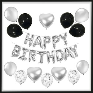 誕生日 飾り付け セット バルーン 風船 HAPPY BIRTHDAY 装飾 バースデー ガーランド バースデー パーティー 男女の子 白黒