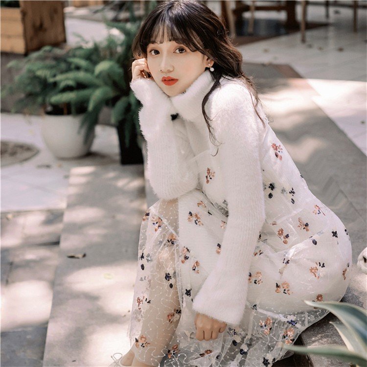 2点セット ニットワンピース レディース 秋冬 スパンコール ハイネック ふわもこ つりスカート セ