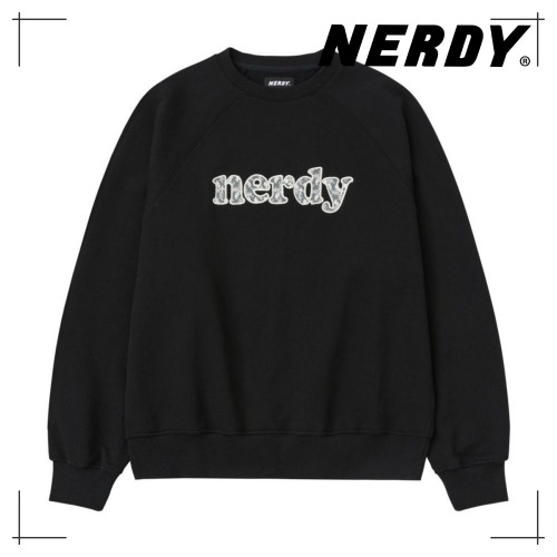 NERDY 公式正規品 レース ロゴ スウェットシャツ (Black/Melange Gray) 韓国ファッション