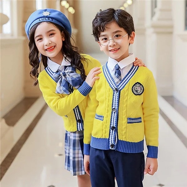 【人気商品】カーディガン イエロー スクールカーディガン 無地 ニット キッズ ジュニア 中学生 小学生 通学 制服 フォーマル 卒業式 入学式 スーツ 女の子 男の子 卒業式服 子供 カジュアル 韓