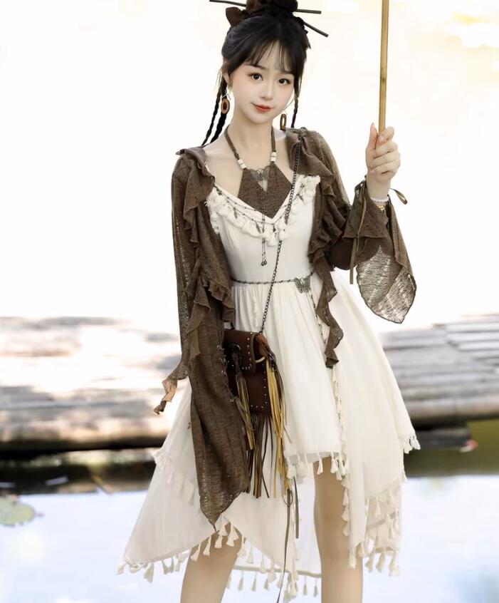 民族風 ロリータワンピース ロング丈 イレギュラー裾 キャミソール 羽織 ボレロ 中華風 ロリータ服 改良版漢服 女性 ハロウィン コスプレ衣装 学園祭 文化祭 コスチューム 5,676円
