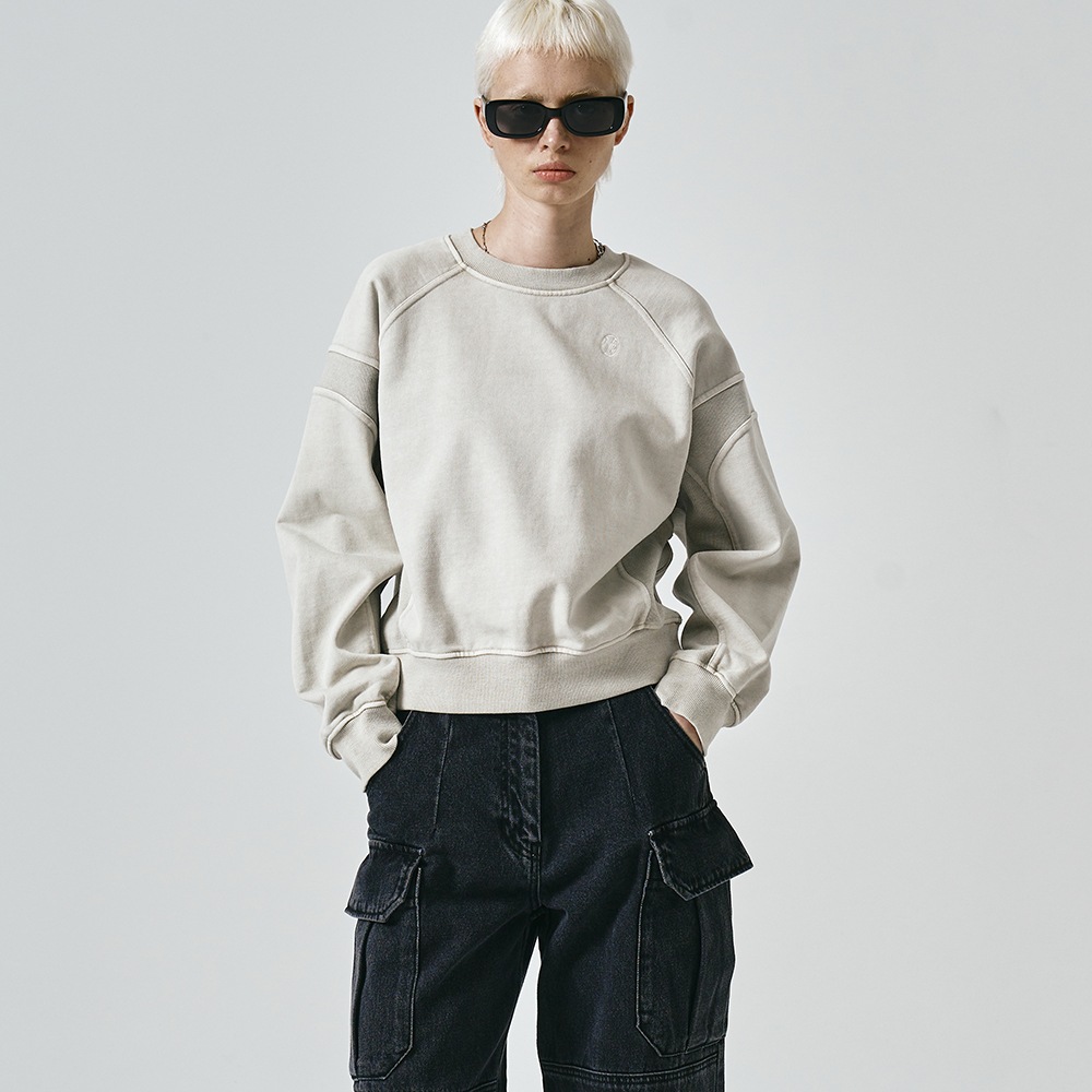 【NOIER】 PANEL CROPPED SWEATSHIRT : DUSTY BEIGE