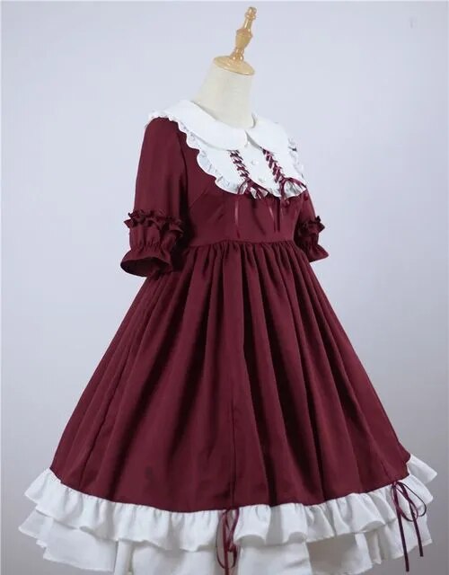 女性用長袖人形,日本の原宿スタイルの衣装,お祭りの衣装,かわいいロリータ,サテンの衣装,溝付き,夜用 red short-15 40-55KG