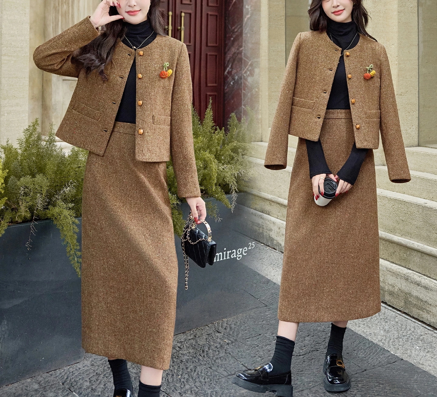 【2026年大人気】スカート セットアップ レディース ツイードジャケット ロングスカート 2点セット あったか セレモニー 卒業式 きれいめ ノーカラー ロングスカート エレガント パーティー ビジ