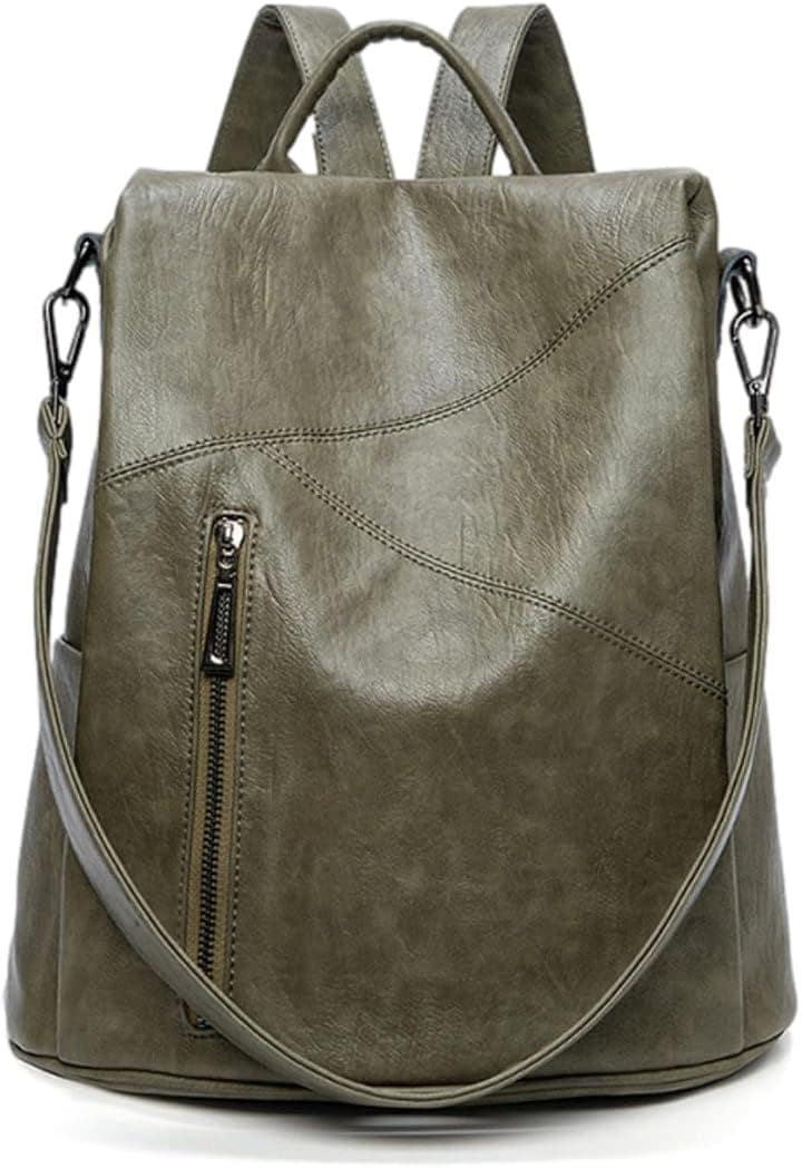 レディース リュック お洒落 バックパック 軽量 リュックサック 肩掛け バッグ PU ショルダーバッグ 防水 防犯 機能性(グリーン, ミディアム)