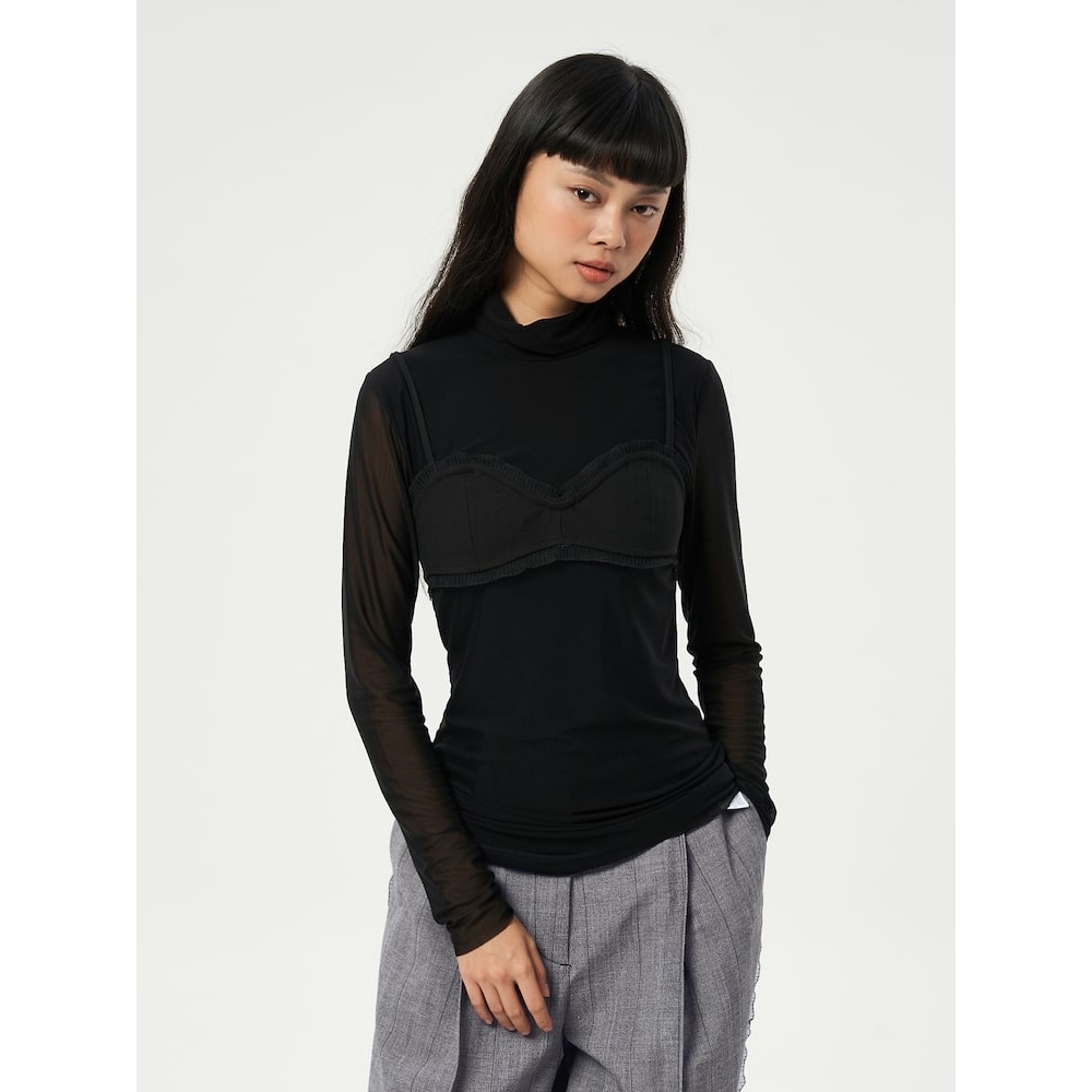 ギャニーコットンスーツストラップトップ-ブラック FW23/QN3960R015