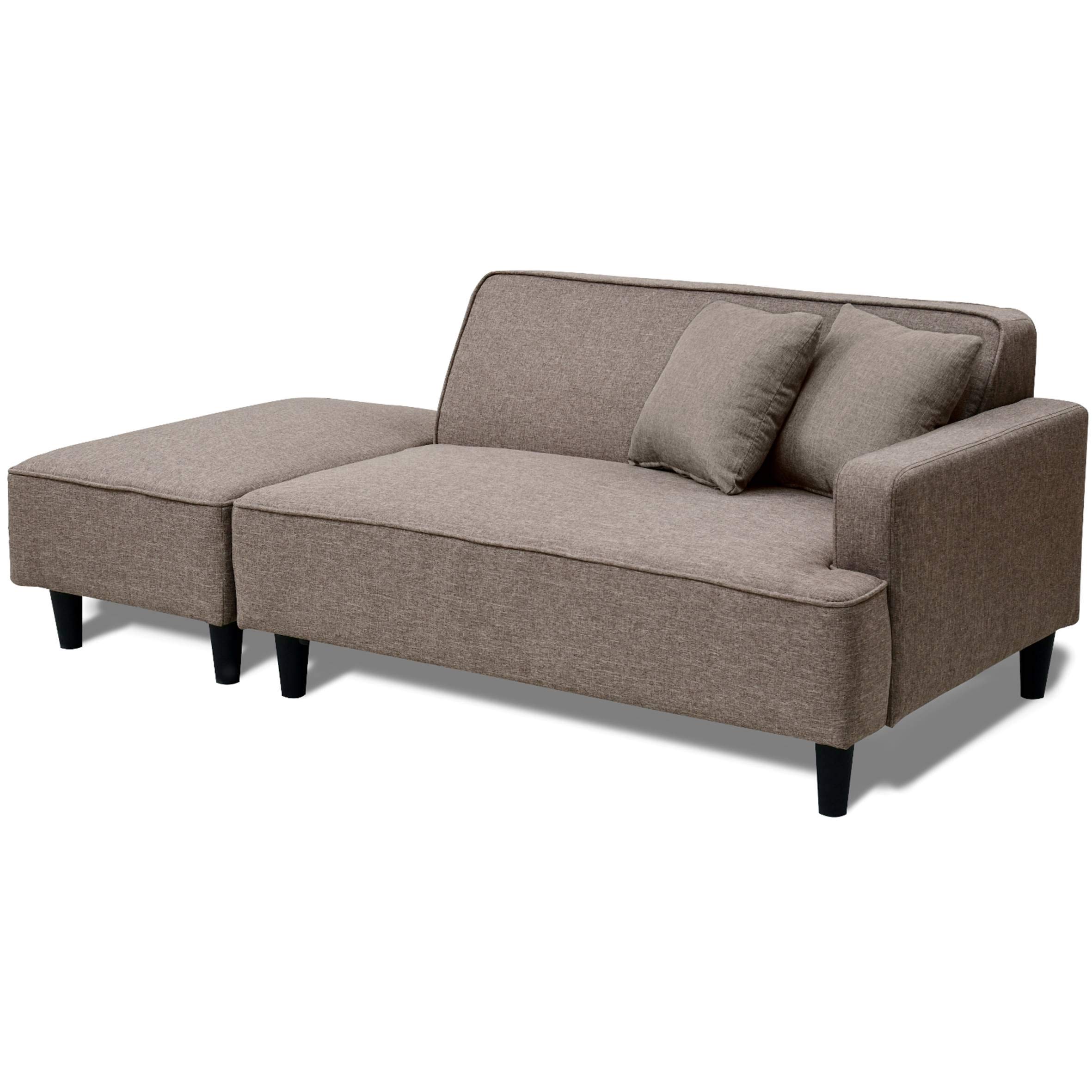 [山善] ソファ (カウチソファ) 2人掛け ロボット掃除機が通れる レイアウト自由 幅110 オットマン クッション2個付き かんたん組立 ブラウン FHS-160 (BR)