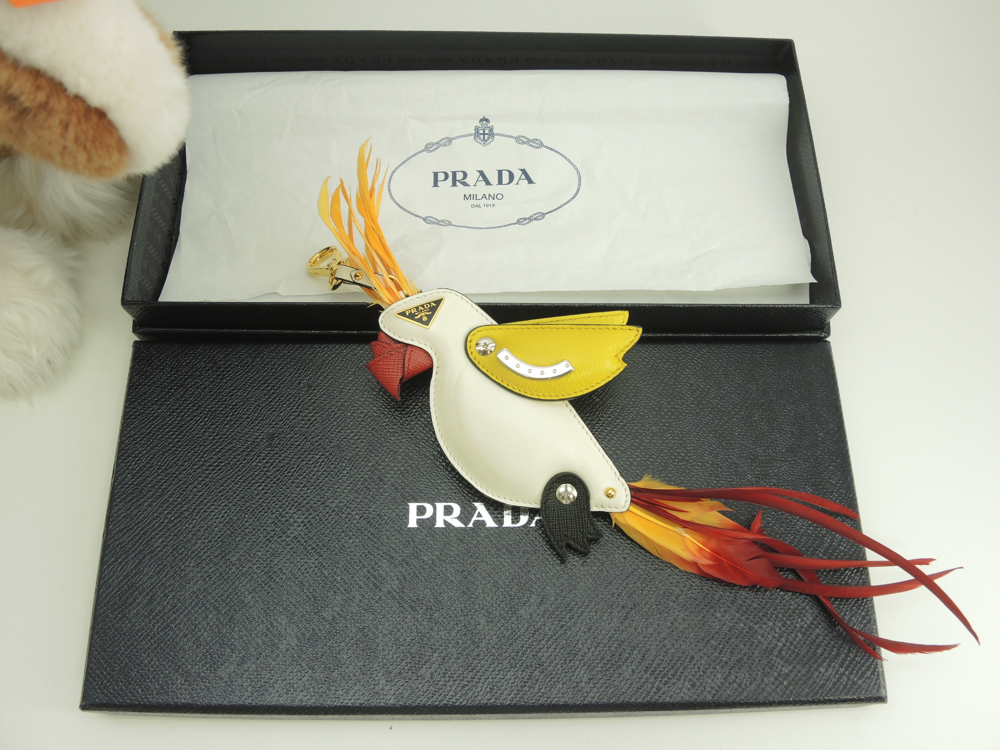 バッグチャーム 鳥 レザー白黄 キーリング大 レア 未使用@ 5