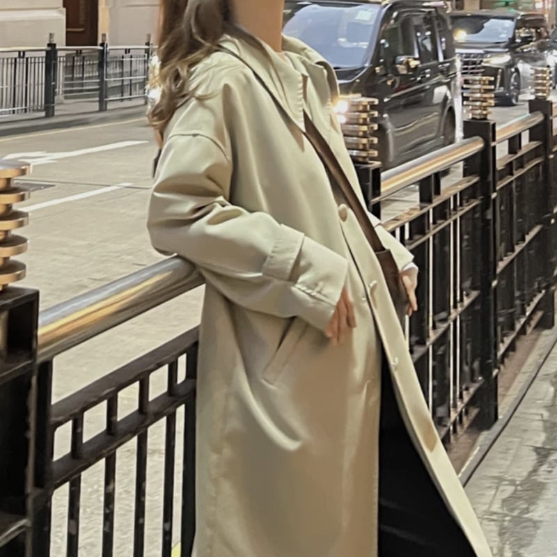 ロングウインドブレーカー 2025 秋の新スタイルシンプルなボタン付きミッドレングスウインドブレーカー女性のフランスの気質多目的コート