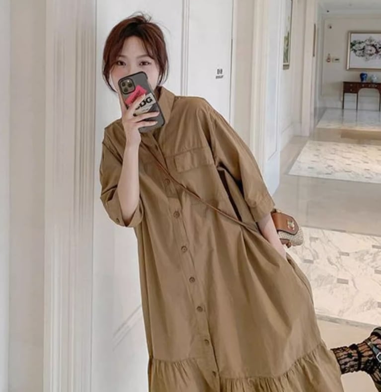 ワンピース デート モテアイテム シャツワンピース 半袖 ミディアム丈 フレア コットン 大人可愛い きれいめ 上品 おしゃれ かっこいい 大人可愛い ラブリー キュート ガーリー クール モード系