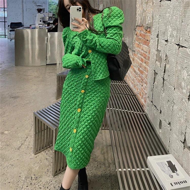 韓国ファッション トップス ハイウエスト レディース 新作 パフスリーブ タイトスカート 2点セット