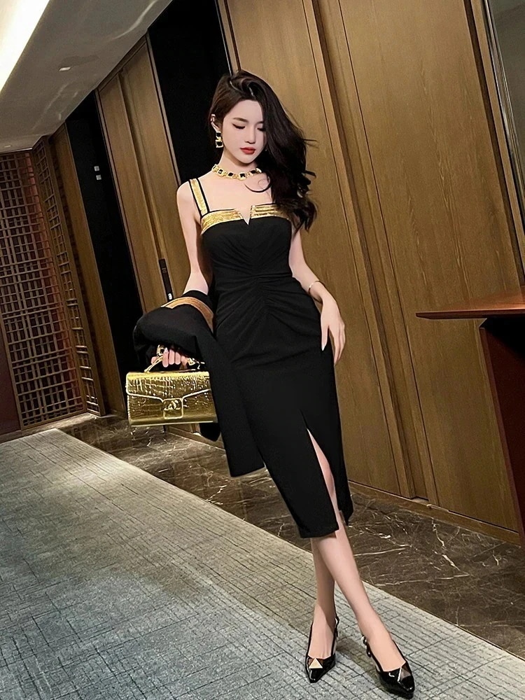 【JY.上品】 2023秋 キャミワンピース ベアワンピ (コートは他のリンクで購入可能) スリット パーティードレス キャバ 着痩せ 大人 同窓会 披露宴 卒業式 結婚式 演奏会 ウェディング 二3