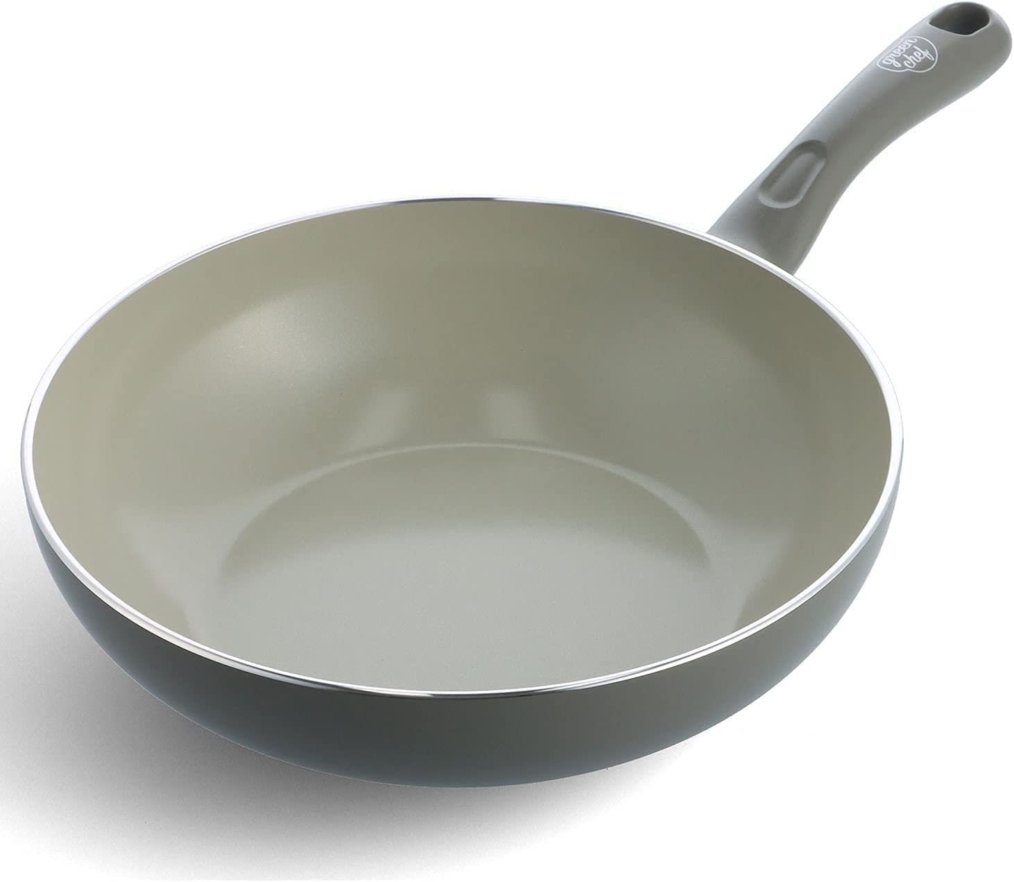 グリーンパン(Greenpan) グリーンシェフ 深型 ウォックパン 28cm IH 対応 セラミック加工 内外面こびり付きにくくてお手入れ簡単 有害物質不使用 アースカラー クオーツグレー
