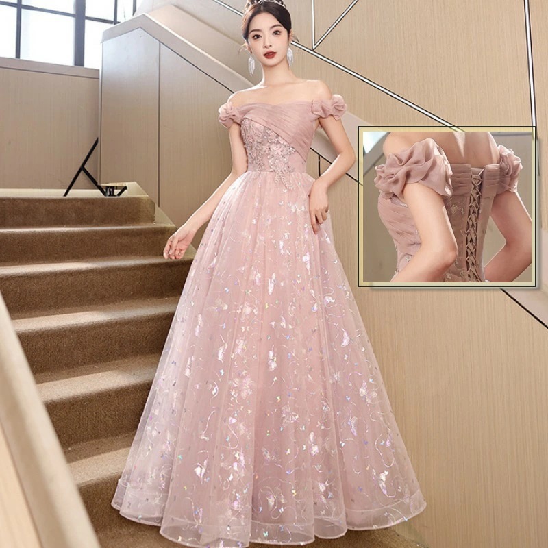 【2枚購入で100円OFF】XS-3XL レディース　ウェディングドレス　カラードレス 結婚式　花嫁 披露宴　刺繍 二次会 パーティードレス 演奏会 お嫁さん 発表会 　ピンク　足長効果