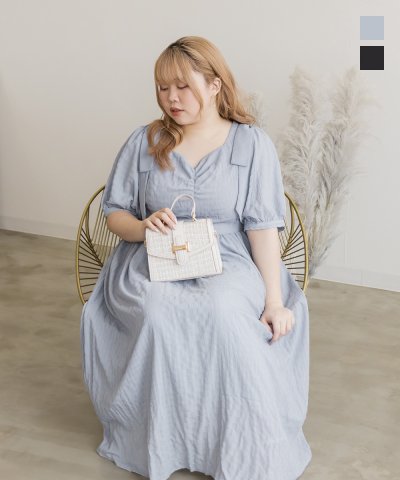 大きいサイズ レディース LL 3L 4L XL XXL XXXL CLETTEオリジナルショルダーリボンワンピース