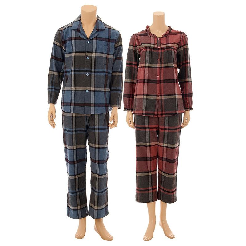 暖かくて軽い綿起毛で大きなチェック柄の高級パジャマ(WPA5046MWPA5046W)