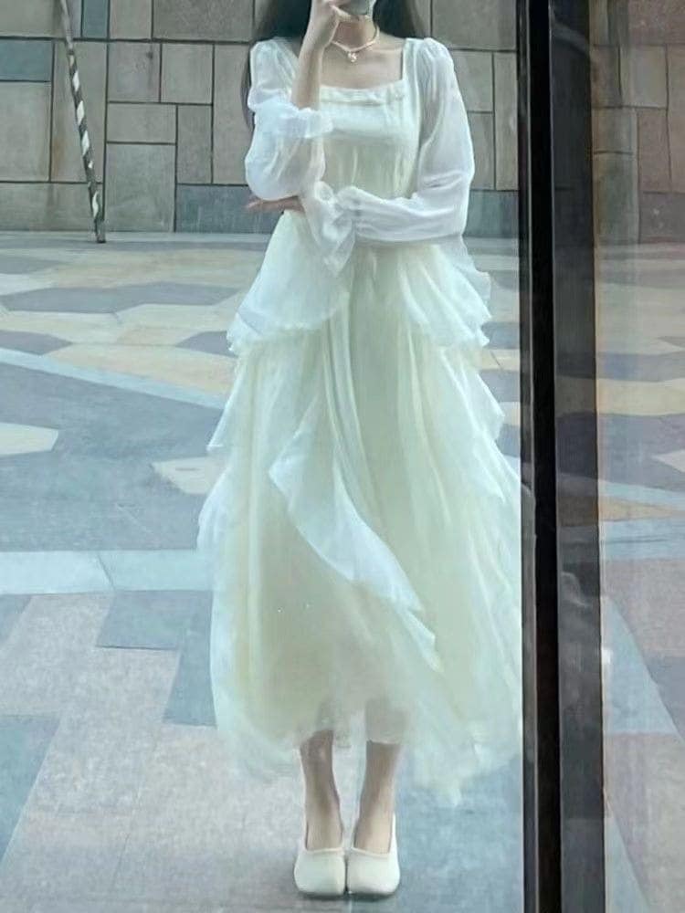 2023春秋の新作フレンチ長袖ワンピース女性の小人数デザイン感優しい風森系超仙女スカート