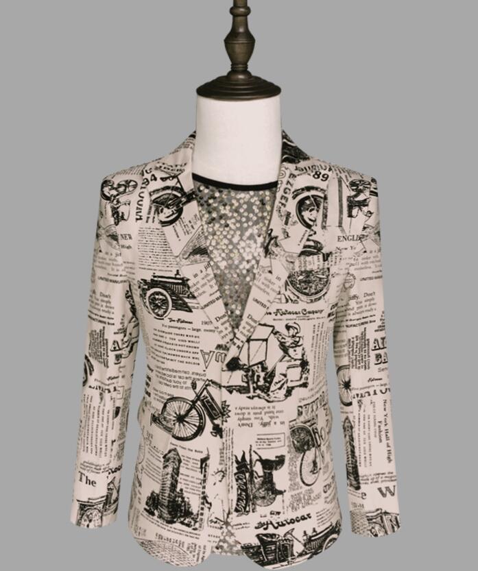 スーツジャケット メンズ字母プリントコート テーラードジャケットスリム一つボタン舞台ステージ演出服歌手カラオケ衣装結婚式パーティースーツ舞台コスプレジャケットM5L