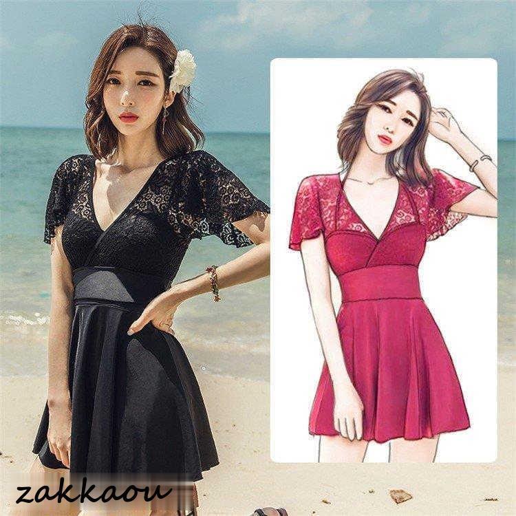 水着レディース 体型カバー 水着 ワンピース型 サロペット レース 肩出し 水着 フリル 韓国風 40代 大きいサイズ 可愛いスイムウェア 温泉 ママ 4,835円