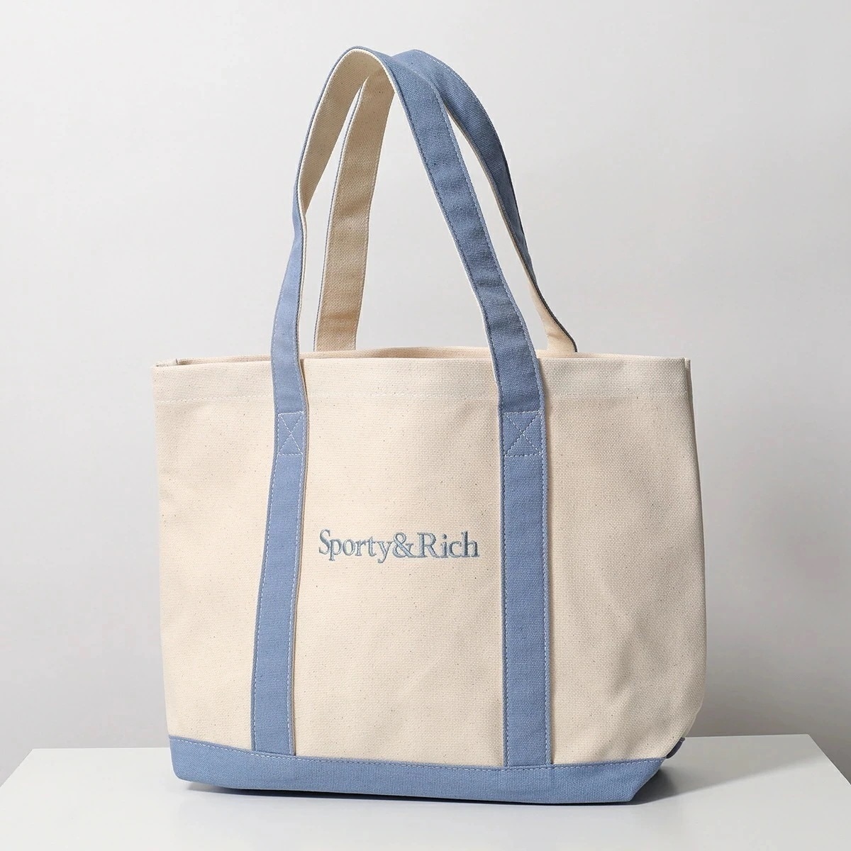 SPORTY＆RICH スポーティアンドリッチ トートバッグ ACAW233 レディース キャンバス地 ショッピングバッグ ロゴ 刺繍 NATURAL/Sky-Blue 【mega】