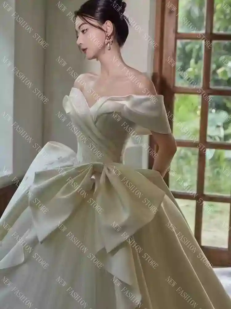 ワンショルダーウェディングドレス新型フレンチサイズシンプルドレスワンピース-84