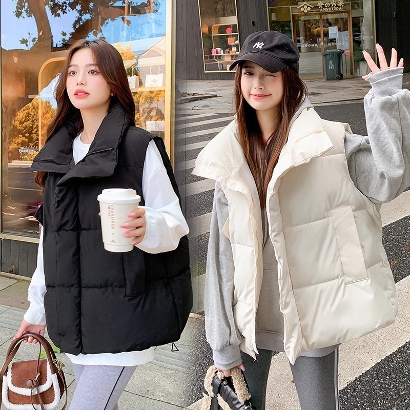 ダウンベストレディースベスト中綿コートおしゃれタンクトップノースリーブダウンゆったりカジュアル全2色秋冬