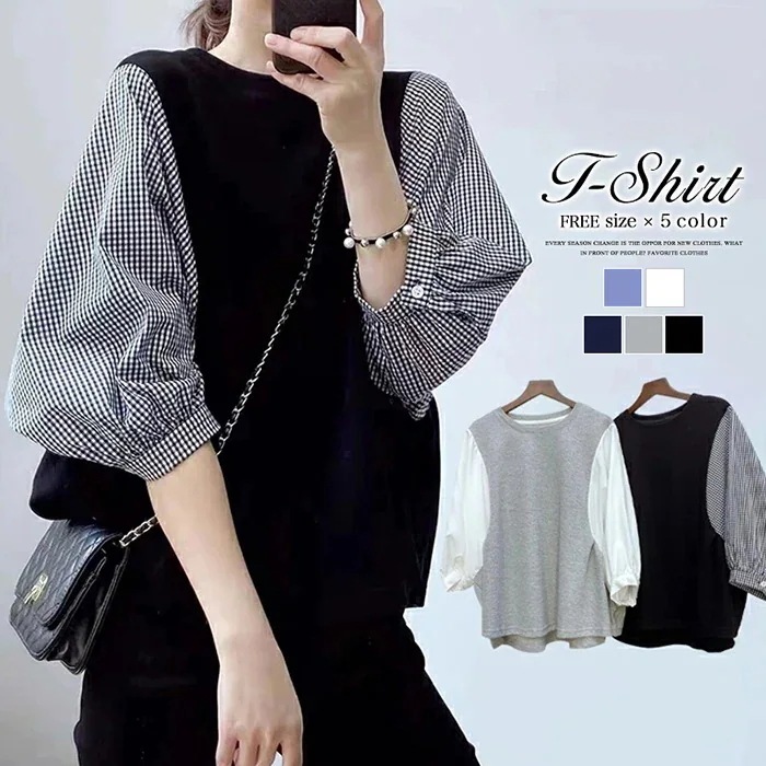 大人気！ 切り替え ブラウス 重ね着風 プリーツ切替 半袖 ドッキング トップス レディース 春夏新作Tシャツ Tシャツ カットソー