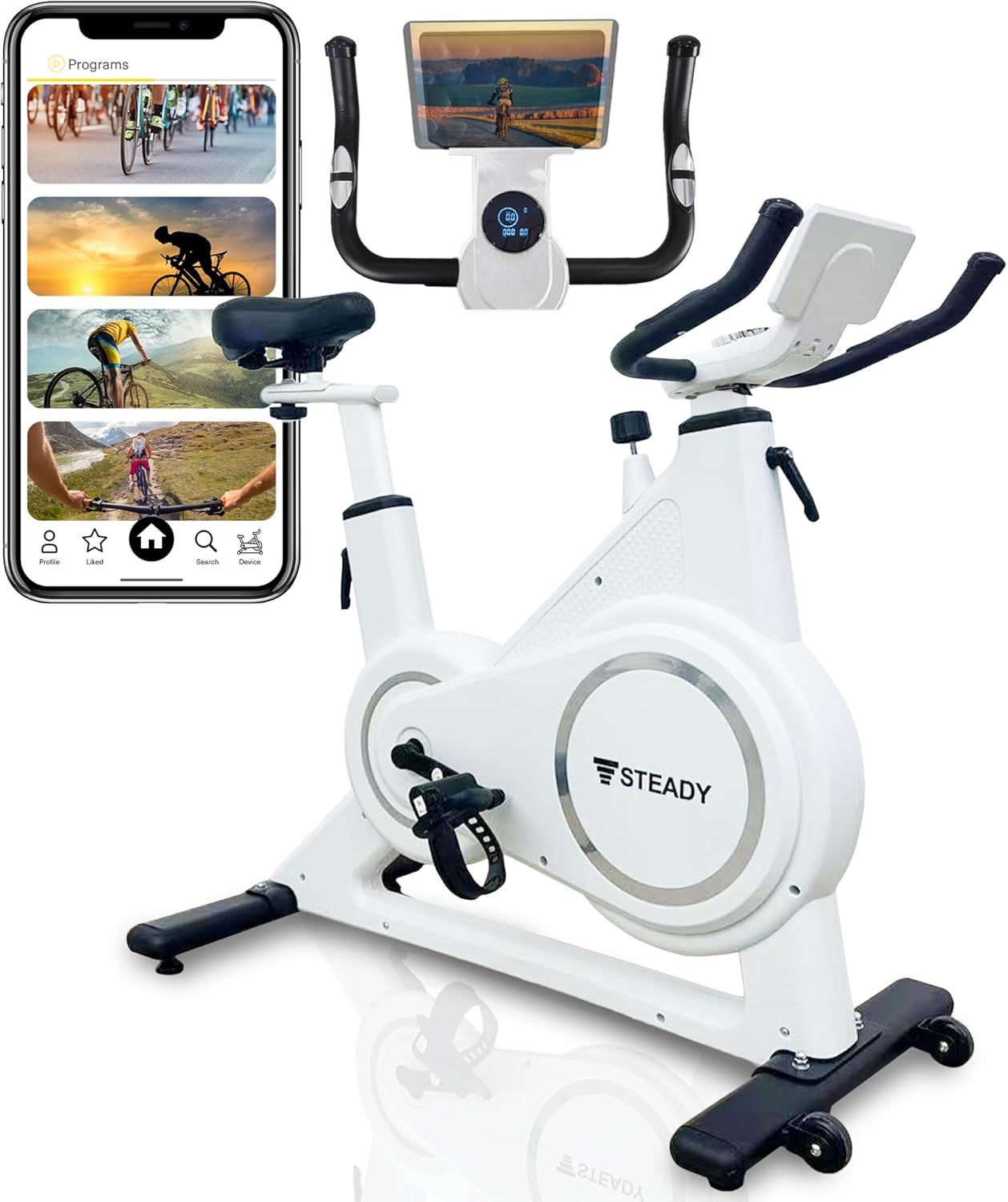 03.ホワイト STEADY スピンバイク Plus 家庭用 静音 エアロバイク フィットネスバイク Zwift サイクリングマシン アプリ連動 組立簡単 ブラック ST14503.ホワイト