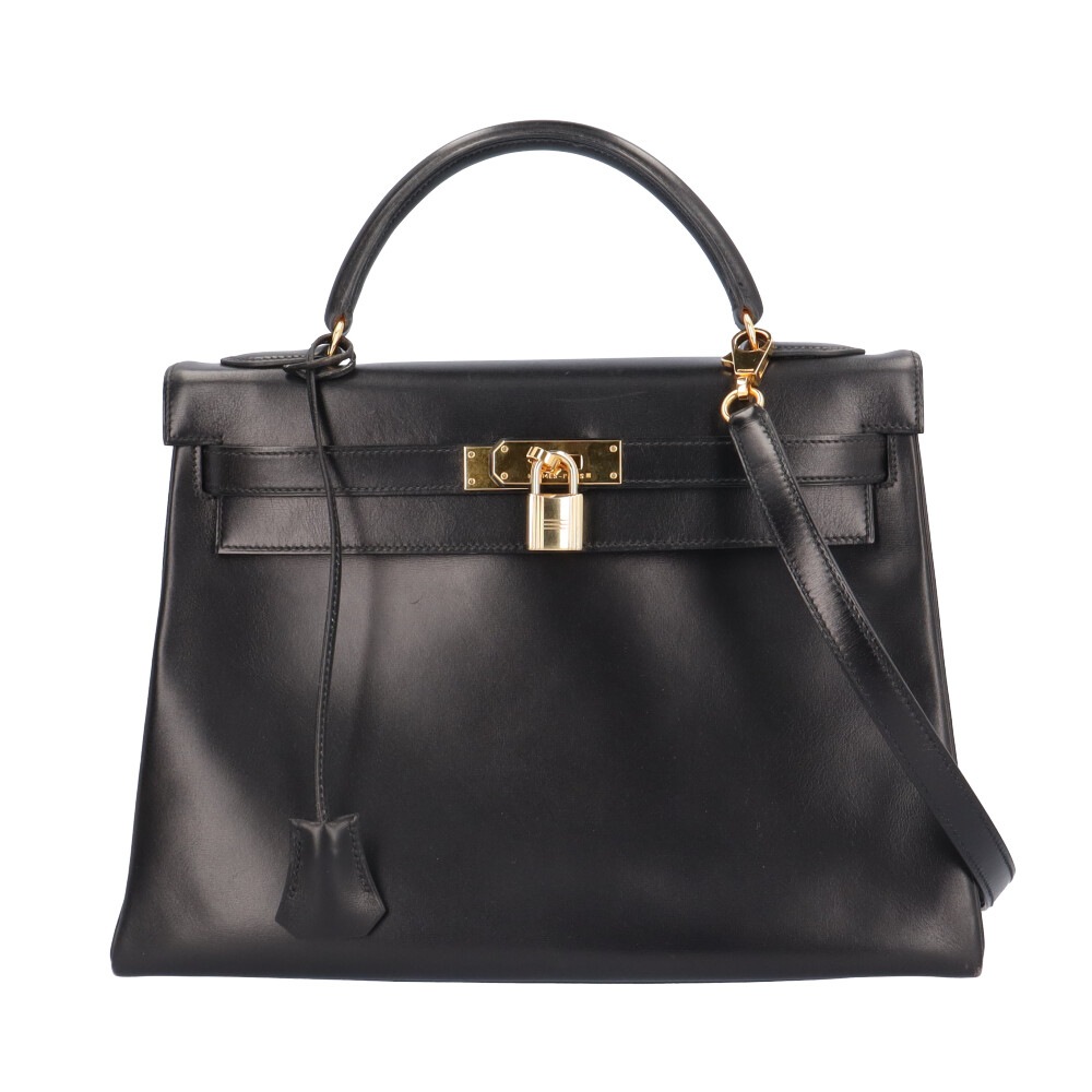 エルメス ケリー32 ショルダーバッグ ボックスカーフ ブラック HERMES 中古